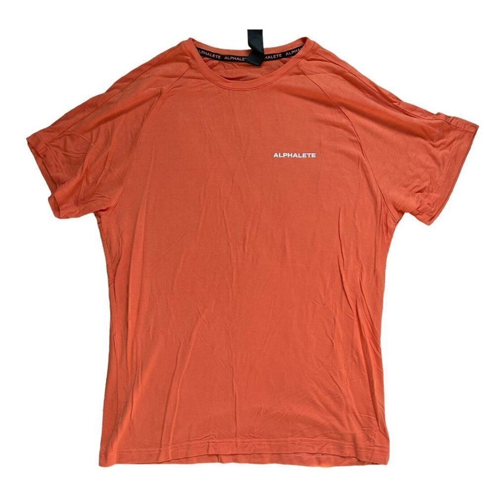 Alphalete Mens Athletic Orange Cotton Blend Short Sleeve Tee Shirt Sz L